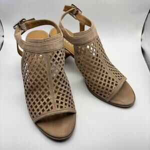 Franco Sarto Taupe Laser-Cut Open-Toe Ankle-Strap Sandals